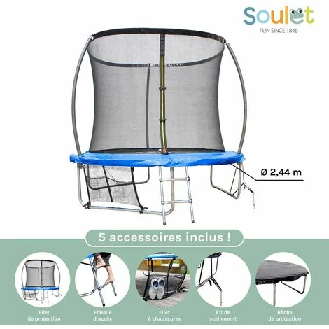 SOULET Trampoline Extérieur 2m44 Pour Enfants Avec Filet De Protection - Vert – Image 2