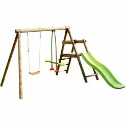 SOULET Balançoire En Bois Traité 2 Agrès Et Toboggan Menthe