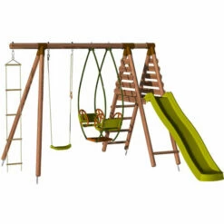 SOULET Balançoire En Bois Traité 3 Agrès Et Toboggan Lavande