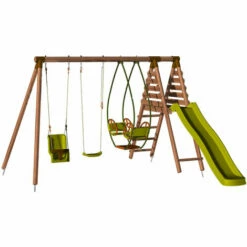 SOULET Balançoire En Bois Traité 3 Agrès Et Toboggan Colza