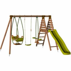 SOULET Balançoire En Bois Traité 3 Agrès Et Toboggan Nigel