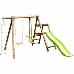 SOULET Balançoire En Bois Traité 3 Agrès Et Toboggan Mûrier