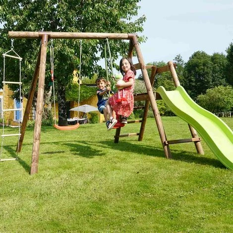 SOULET Balançoire En Bois Traité 3 Agrès Et Toboggan Mûrier – Image 2