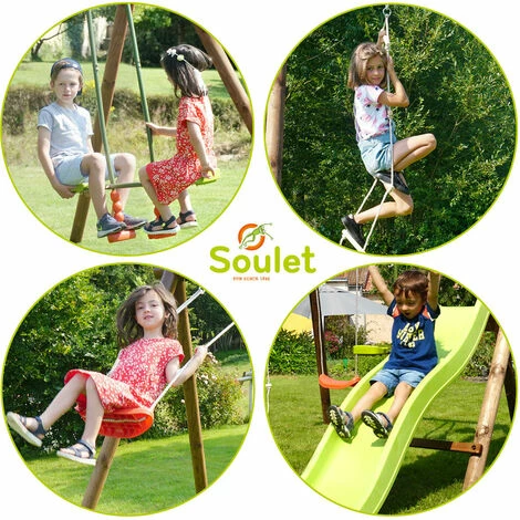 SOULET Balançoire En Bois Traité 3 Agrès Et Toboggan Mûrier – Image 3