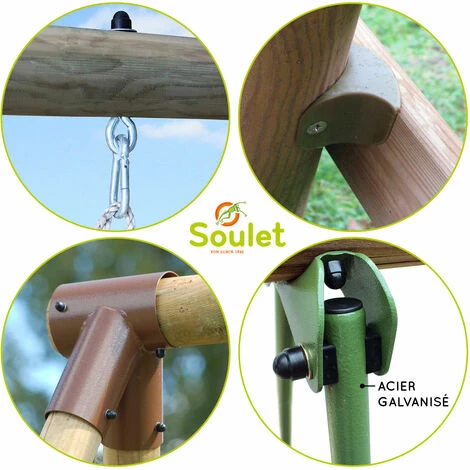 SOULET Balançoire En Bois Traité 3 Agrès Et Toboggan Mûrier – Image 4