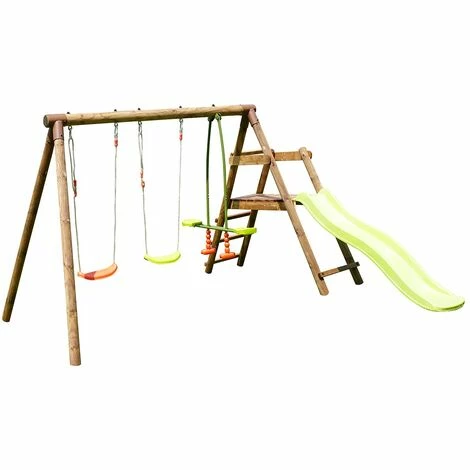 SOULET Balançoire En Bois Traité 3 Agrès Et Toboggan Figue