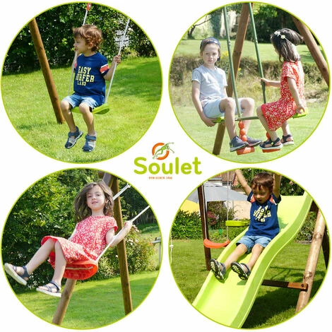 SOULET Balançoire En Bois Traité 3 Agrès Et Toboggan Figue – Image 3