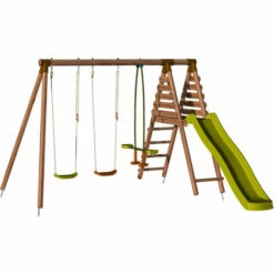 SOULET Balançoire En Bois Traité 3 Agrès Et Toboggan Violette