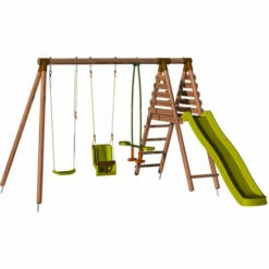 SOULET Balançoire En Bois Traité 3 Agrès Et Toboggan Tulipe
