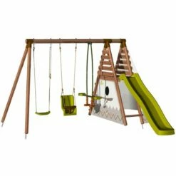 SOULET Balançoire En Bois Traité 3 Agrès Et Toboggan Camélia