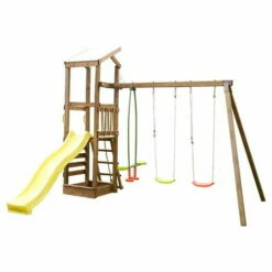 Soulet Aire De Jeu FEROE Avec Portique, 3 Agrès, Toboggan, Mur D'escalade, Bac à Sable